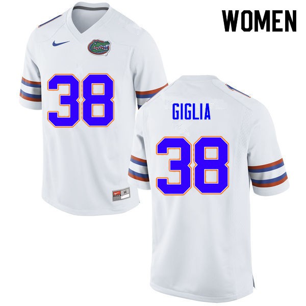 Women #38 Anthony Giglia Florida Gators College Football Jerseys White
